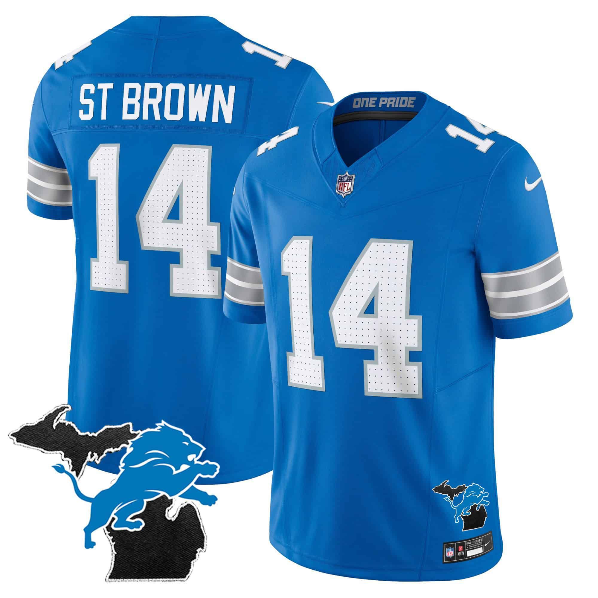 Men Detroit Lions #14 ST Brown Blue 2024 Nike Michigan Patch Vapor Limited NFL Jersey->indianapolis colts->NFL Jersey